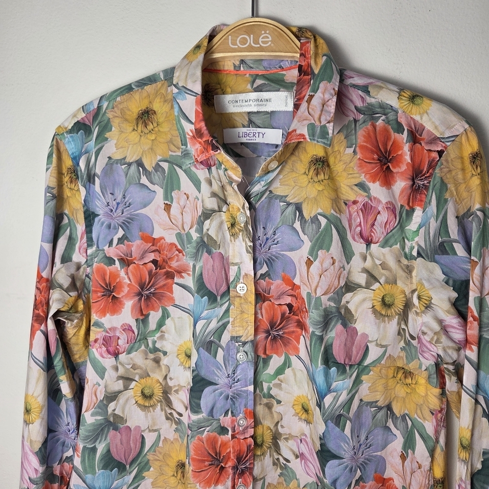 Simons Contemporaine Liberty Fabrics Colorful Floral Button Down Cotton Shirt - Picture 8 of 12